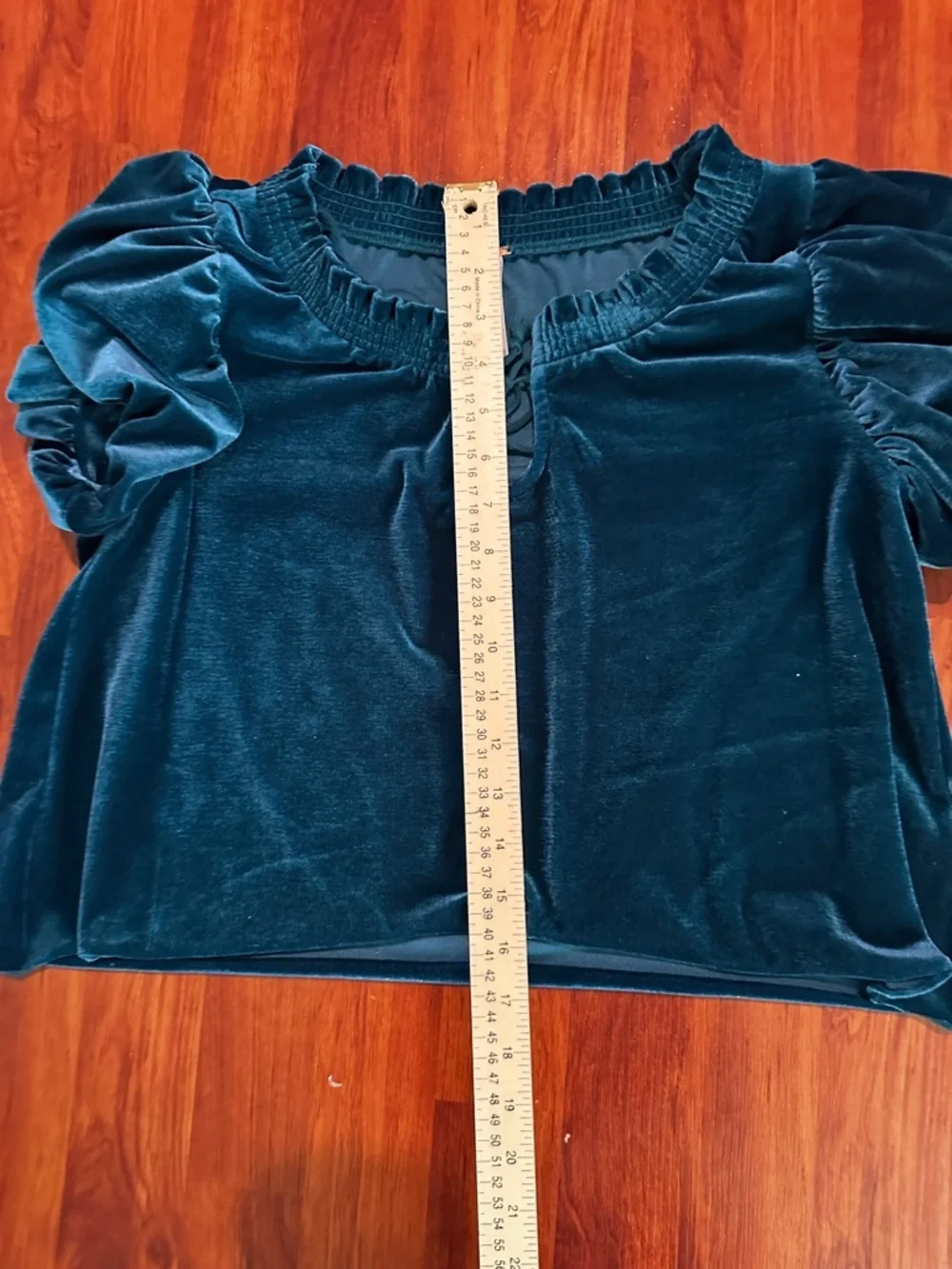 Free People Teal Velvet Puff Sleeve Peasant Top size XS
